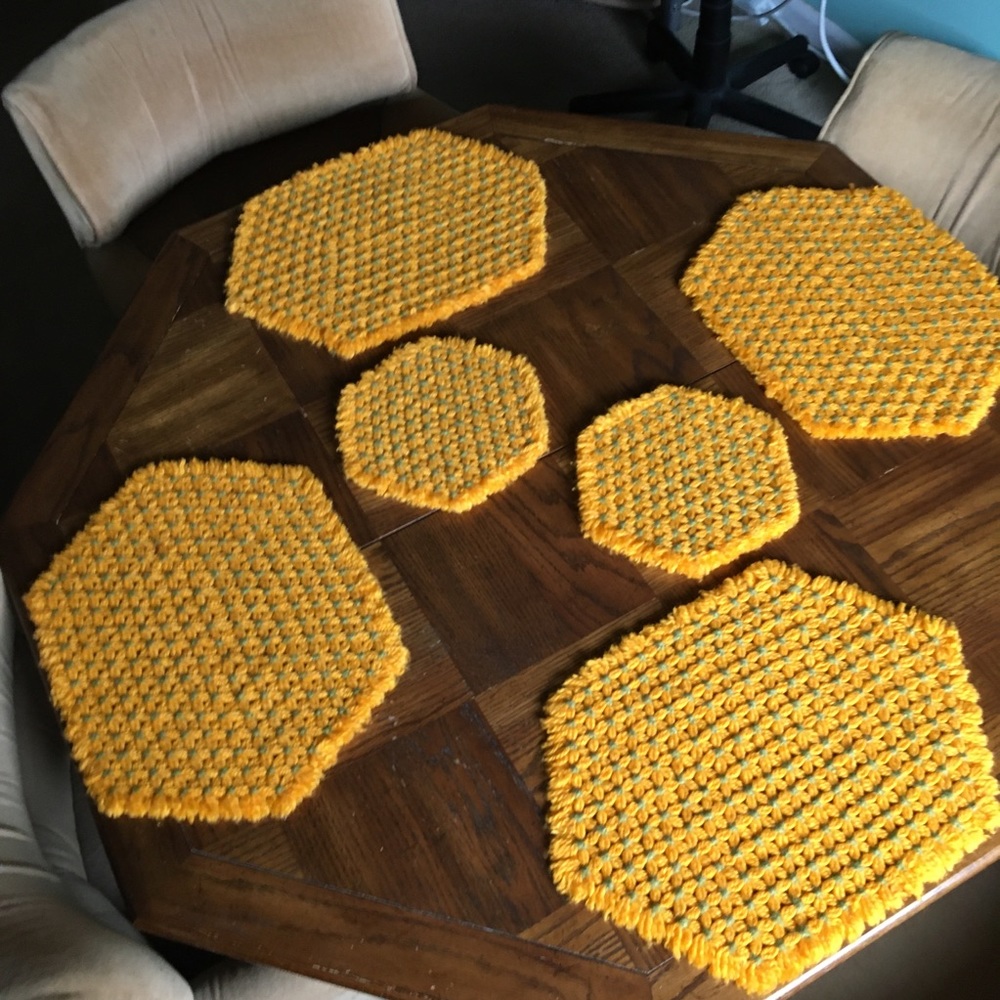 Handmade yarn placemats and trivets Easter